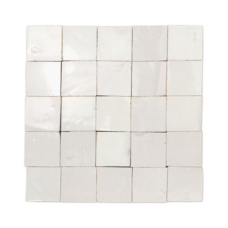 Square terracotta tiles, featuring glossy, uneven surfaces, arranged in a grid formation against a white background.