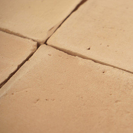 Les carreaux de terre cuite forment une grille, affichant des tons et une texture terreux naturels, créant un motif de sol rusti