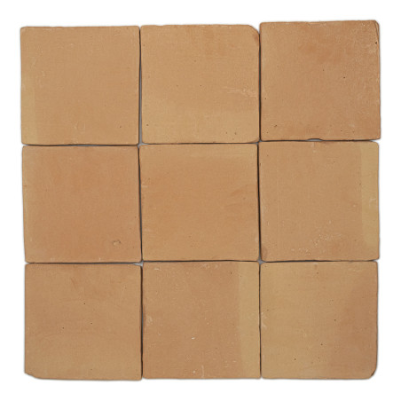 Les carreaux de terre cuite soigneusement disposés forment un motif de grille carrée, affichant un ton terreux avec une finition