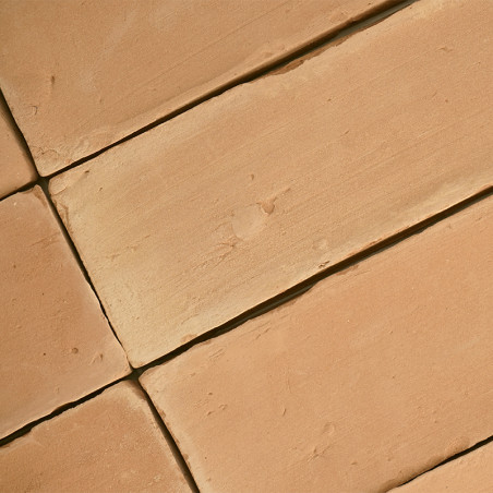Les carreaux de terre cuite sont plats, formant un motif géométrique, avec une texture légèrement rugueuse et un ton chaud et te
