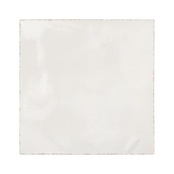 White, square, glazed terracotta tile. reflects soft lighting. isolated against a plain, off-white background.
