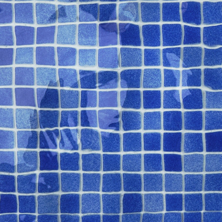 Blue square tiles create a wavy, reflective pattern, suggesting water movement over a tiled pool or bath surface.