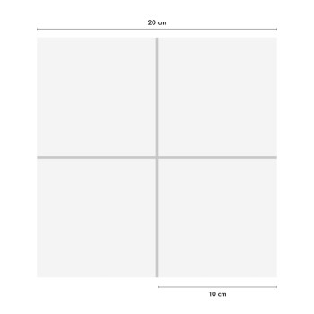 A light gray tile divided into four equal squares by cross lines, with measurement labels reading 20 cm and 10 cm above and belo