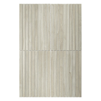 Carreau rectangulaire beige clair, comportant des lattes verticales étroites. Le carreau imite une texture de bois, créant une a