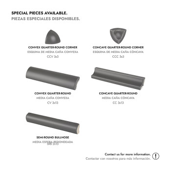 L'image montre différents types de carreaux, chacun avec des étiquettes en anglais et en espagnol : formes convexes et concaves.