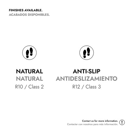 Comparação de opções de bloco: Duas categorias exibidas. Natural: R10/Classe 2. Antiderrapante: R12/Classe 3. O texto inclui `AC