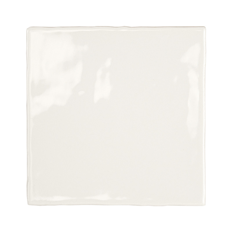 A glossy, off-white ceramic tile sits centered, reflecting light, with clean edges. It rests on a plain, neutral background.