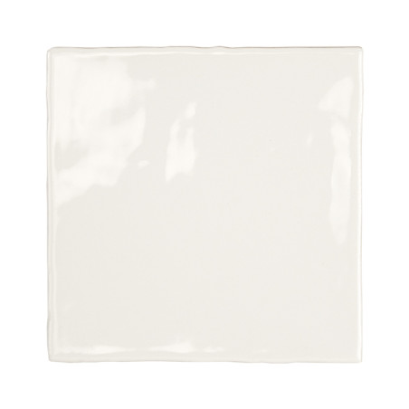 A glossy, off-white ceramic tile sits centered, reflecting light, with clean edges. It rests on a plain, neutral background.