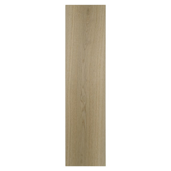 Un carreau de céramique rectangulaire beige imite le grain du bois naturel, adapté aux revêtements de sol ou aux murs des espace