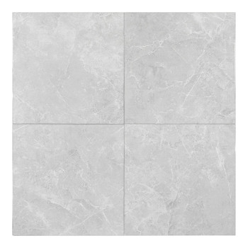Un azulejo cuadrado de color gris claro con sutiles vetas blancas es estacionario, se asemeja a la piedra natural y es adecuado 