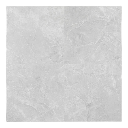 Quatre carreaux d'aspect marbre gris clair forment un motif carré. La surface présente de subtiles veines blanches, créant une t