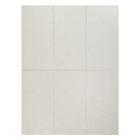 Grandes azulejos rectangulares de color beige están dispuestos en una cuadrícula de 2x3, creando un diseño minimalista sobre una