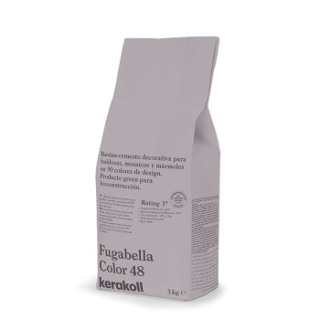Er staat een tas met het opschrift `Fugabella Color 48, kerakoll`, ontworpen voor decoratief tegel- en marmergebruik, ter bevord